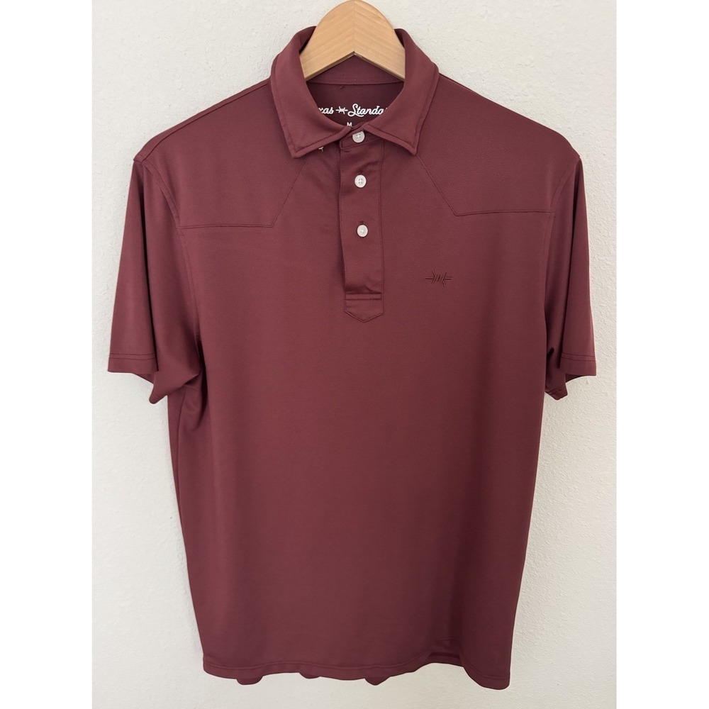 Texas Standard Mens M Lariat Western Polo Shirt Maroon Performance Stretch